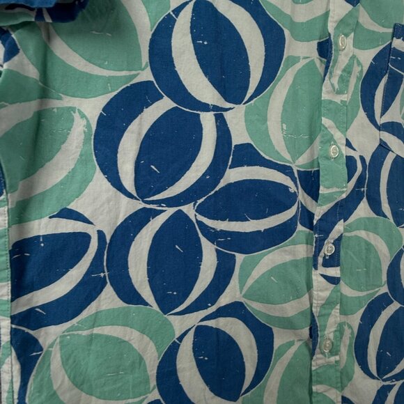 NWT J Crew Men Large Blue Geometric Beach Theme Short Sleeve Button Up Shirt - Picture 12 of 14
